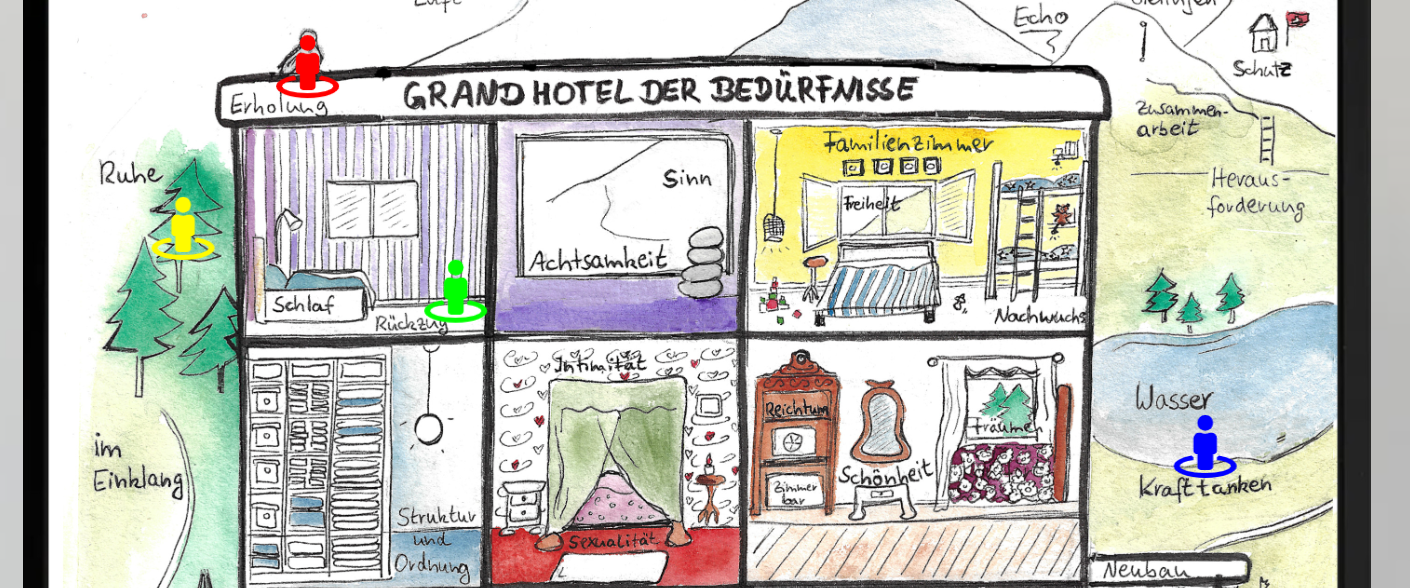 Ein Ausschnitt des Grand Hotels in der 2D-Variante an der Wand. &Uuml;ber diesem Link k&ouml;nnen Sie einen Blick auf den restlichen Teil des Hotels werfen (die Bearbeitung haben wir gesperrt).