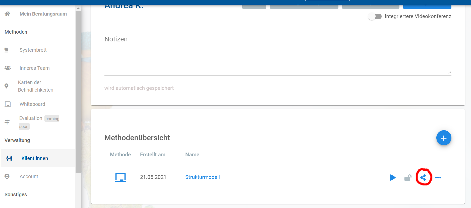&Uuml;ber die Methodenlinks (rote Markierung) l&auml;sst sich eine Methode immer, auch ohne Coach/Berater:in, bearbeiten- es sei denn, man schlie&szlig;t sie &uuml;ber das Schlosssymbol daneben.