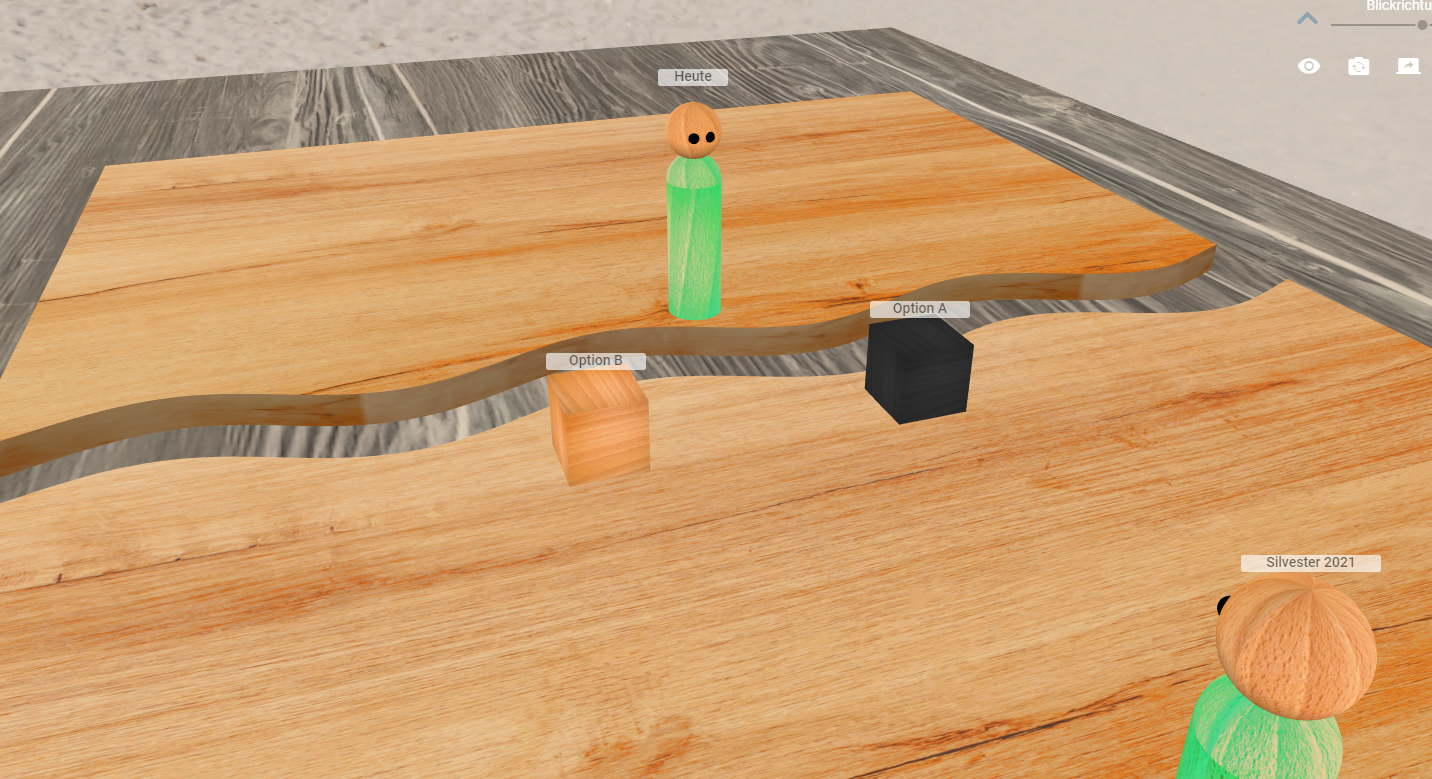 Das gewellte Brett l&auml;sst sich zusammenschieben und so beispielsweise ergr&uuml;nden, was es braucht, um einer Entscheidung oder dem &ldquo;Punkt des Schmunzelns&rdquo; n&auml;her zu kommen